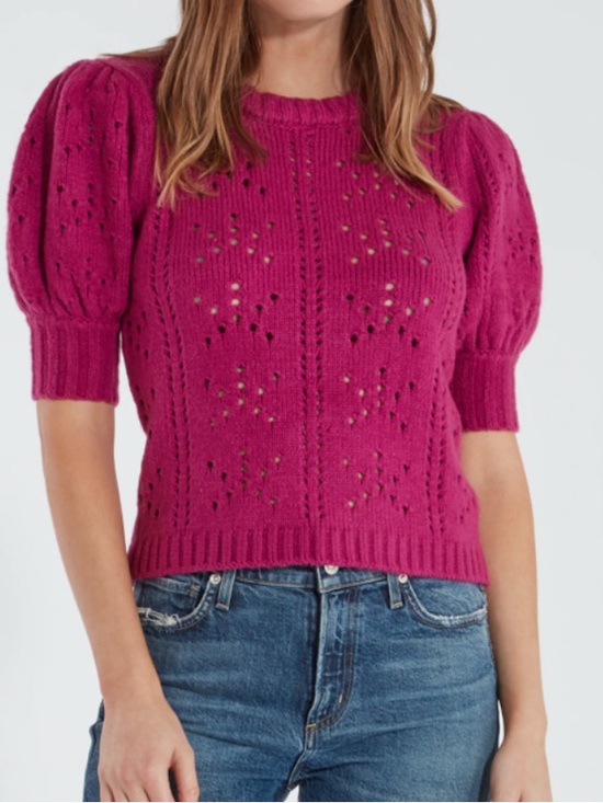 For Love And Lemons Sweaters - For Love And Lemons Brooke Pointelle Short Puff Sleeve Sweater - Magenta